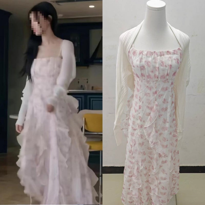 Long-Term Spot 2025 Spring Rare Competition Jiang Huiyuan'S Same Style French Holiday Floral Long Skirt Suspender Dress - Image 2